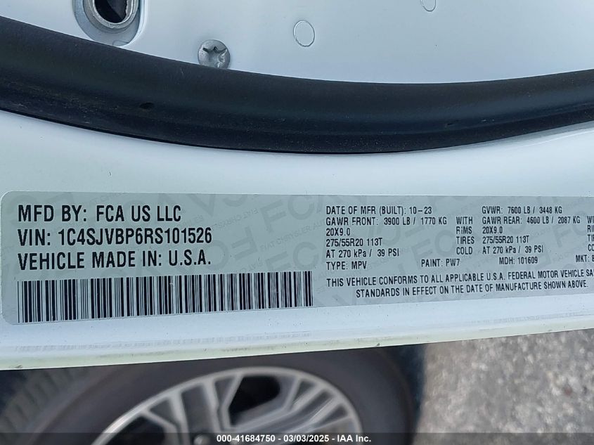 2024 Jeep Wagoneer Series Ii 4X4 VIN: 1C4SJVBP6RS101526 Lot: 41684750