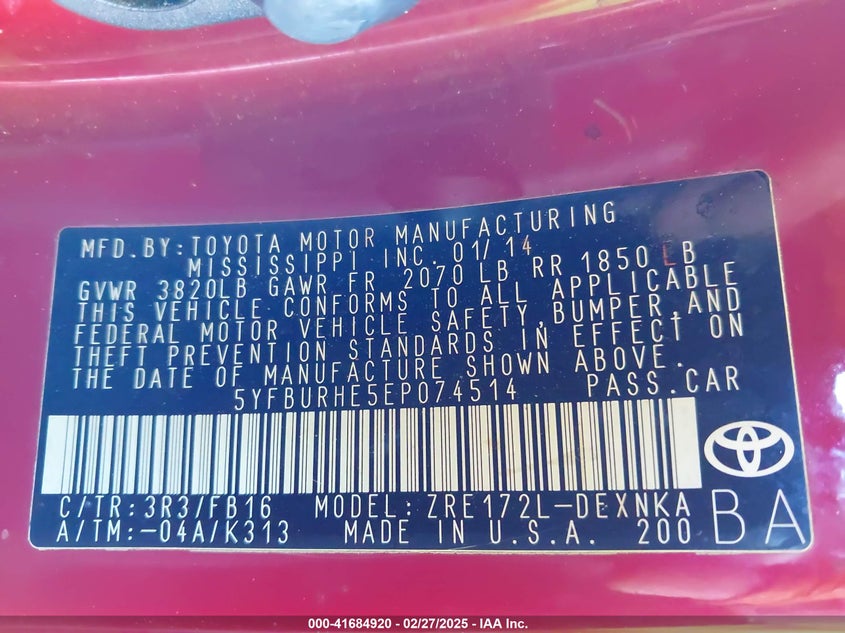 2014 TOYOTA COROLLA LE - 5YFBURHE5EP074514