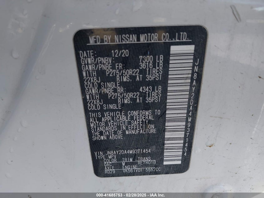 2021 NISSAN ARMADA PLATINUM 2WD - JN8AY2DA4M9371454