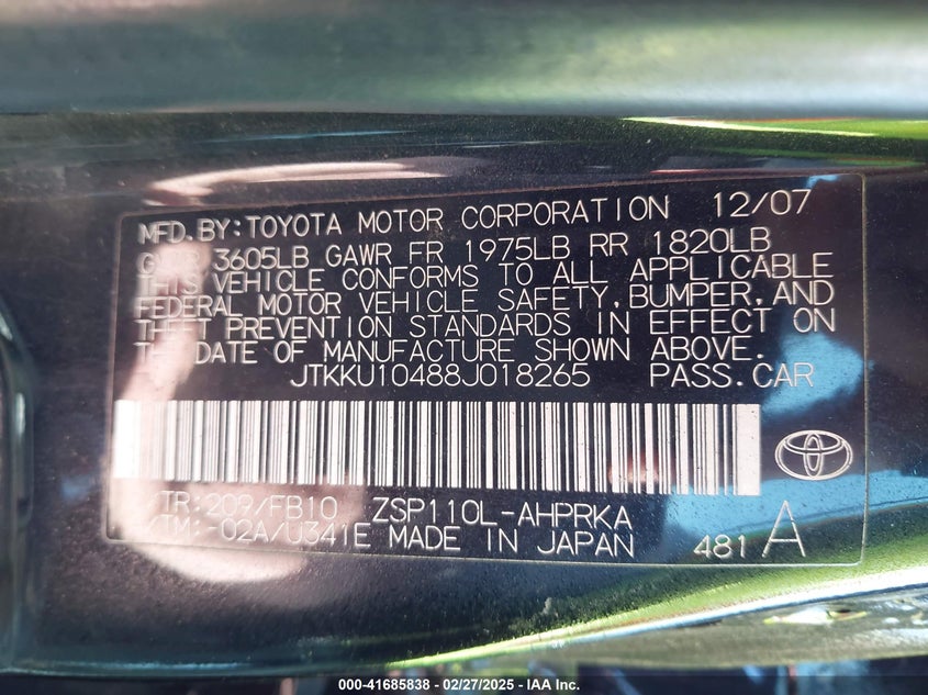 2008 SCION XD VIN: JTKKU10488J018265