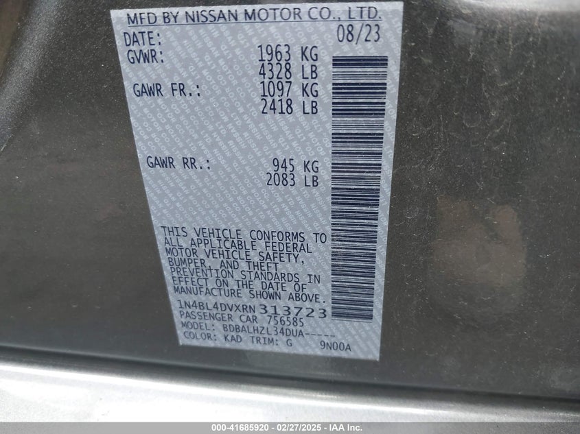 2024 NISSAN ALTIMA VIN: 1N4BL4DVXRN313723