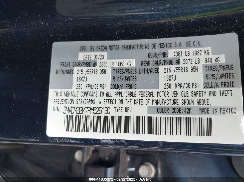 2023 Mazda Cx-30 2.5 S Select VIN: 3MVDMBBM7PM525130 Lot: 41685975