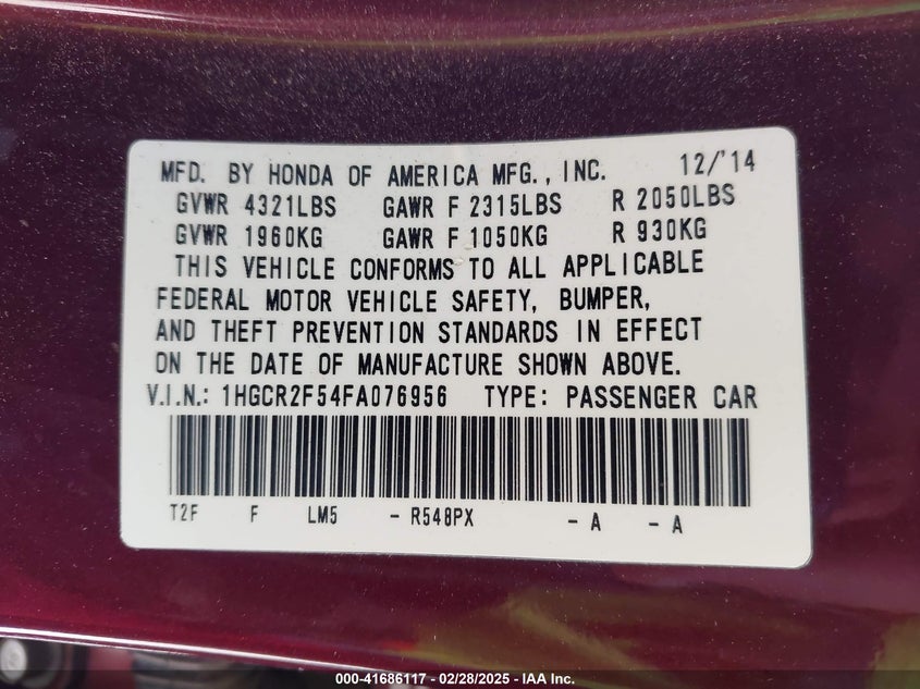 2015 HONDA ACCORD SPORT - 1HGCR2F54FA076956