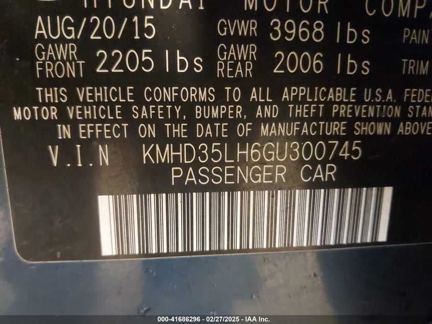 2016 HYUNDAI ELANTRA GT VIN: KMHD35LH6GU300745