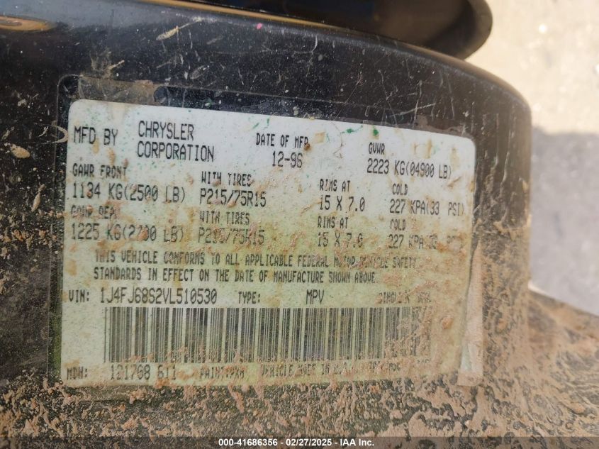 1997 Jeep Cherokee Sport VIN: 1J4FJ68S2VL510530 Lot: 41686356