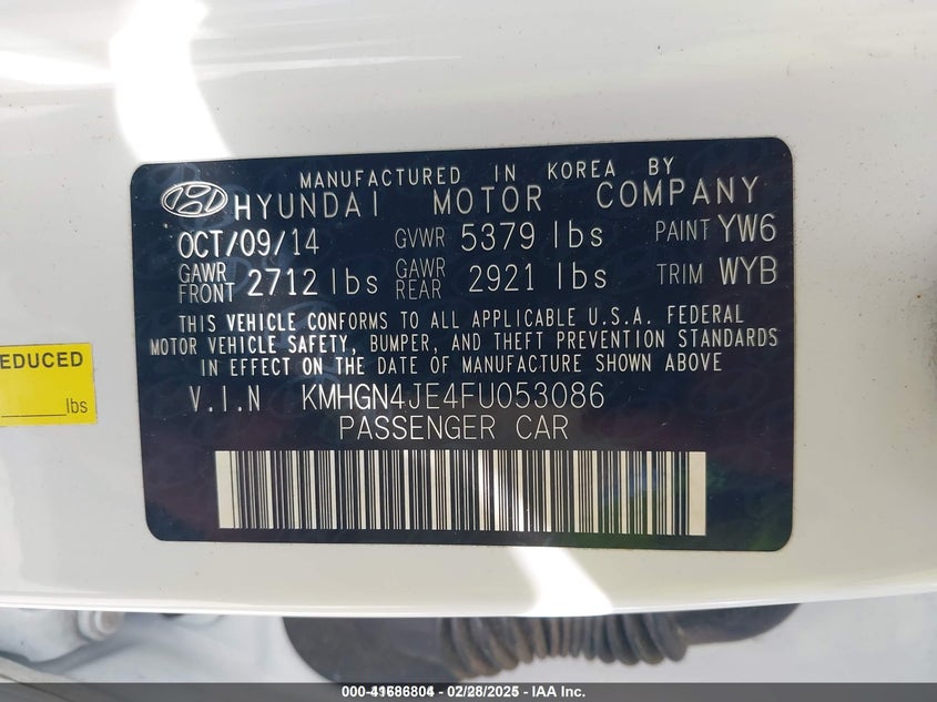 2015 HYUNDAI GENESIS 3.8 - KMHGN4JE4FU053086