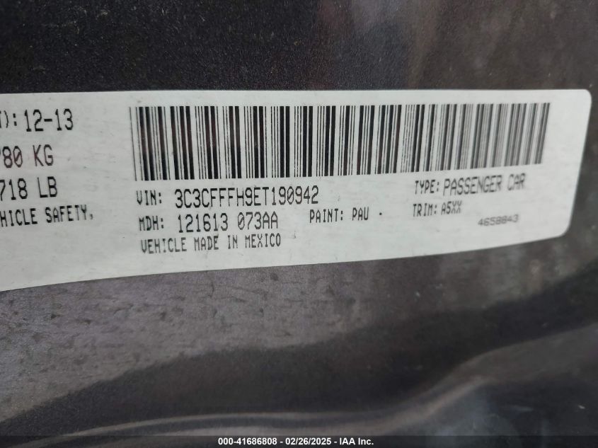 2014 Fiat 500 Abarth VIN: 3C3CFFFH9ET190942 Lot: 41686808