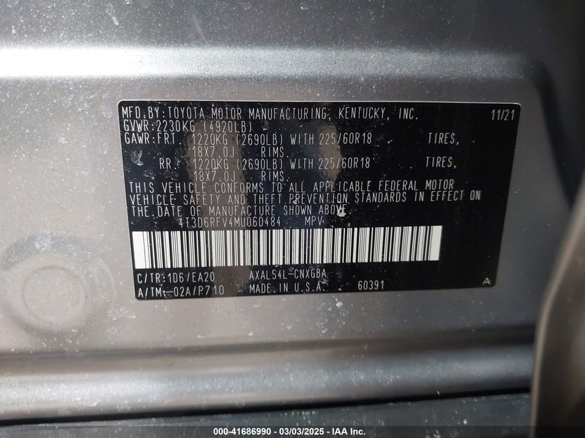 2021 TOYOTA RAV4 HYBRID LIMITED - 4T3D6RFV4MU060484