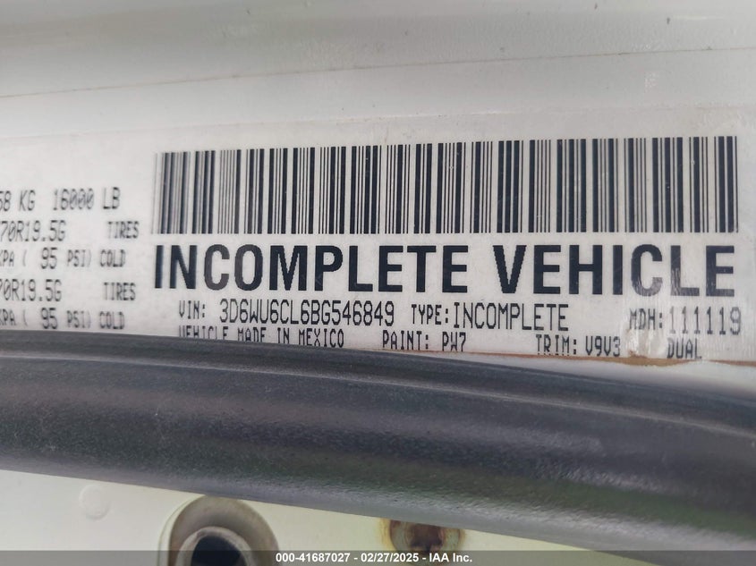 2011 Ram Ram 4500 Hd Chassis St/Slt/Laramie VIN: 3D6WU6CL6BG546849 Lot: 41687027