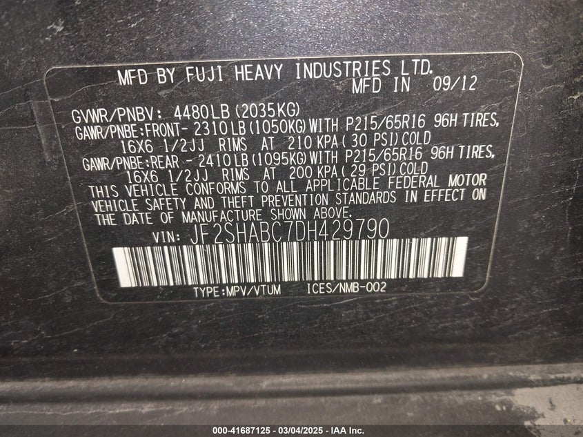 2013 SUBARU FORESTER 2.5X - JF2SHABC7DH429790