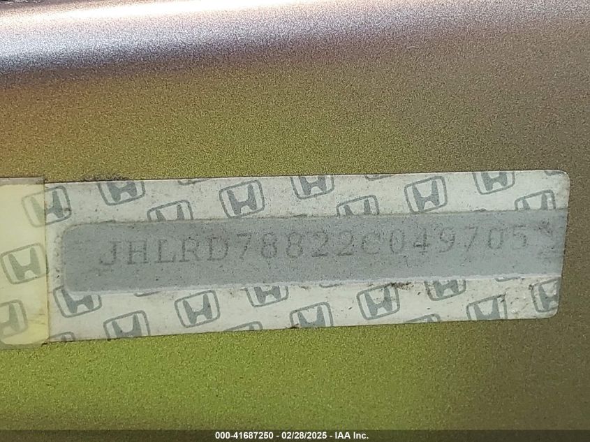 2002 Honda Cr-V Ex VIN: JHLRD78822C049705 Lot: 41687250