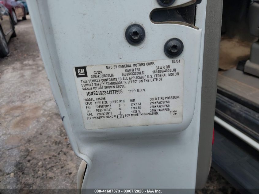 2004 Chevrolet Tahoe Lt VIN: 1GNEC13Z34J277598 Lot: 41687373