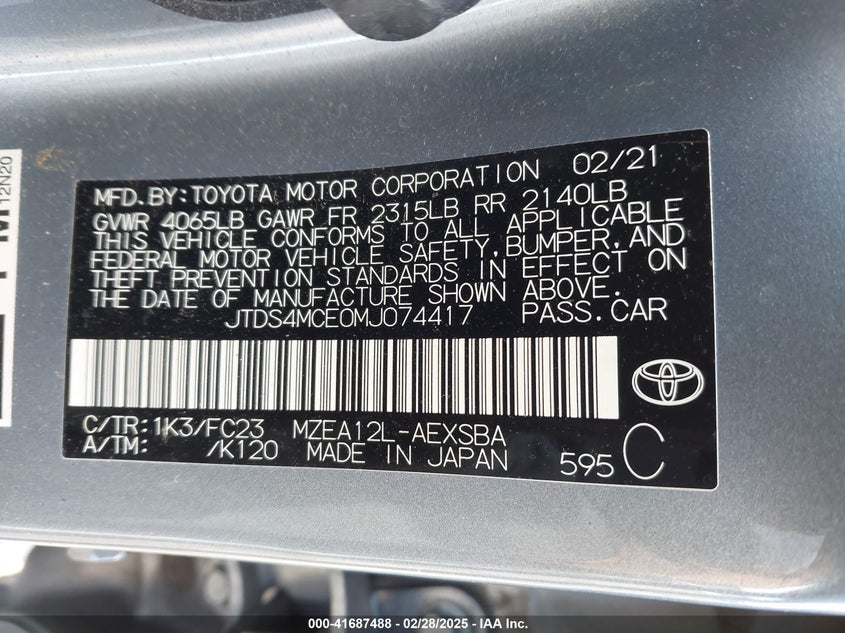 2021 TOYOTA COROLLA SE - JTDS4MCE0MJ074417