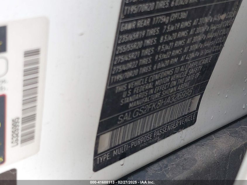 2017 Land Rover Range Rover 3.0L V6 Turbocharged Diesel Hse Td6 VIN: SALGS2FK8HA326995 Lot: 85966394