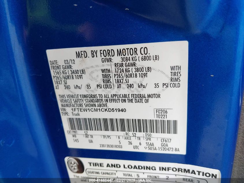 1998 Ford F-150 Lariat/Standard/Xl/Xlt VIN: 1FTDX1768WKA00306 Lot: 41688447