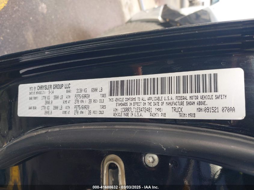 2014 Ram 1500 Big Horn VIN: 1C6RR7LT1ES472481 Lot: 41688632