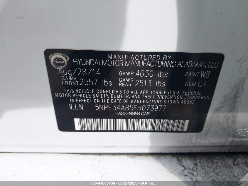 2015 Hyundai Sonata Sport 2.0T VIN: 5NPE34AB5FH073977 Lot: 41689036