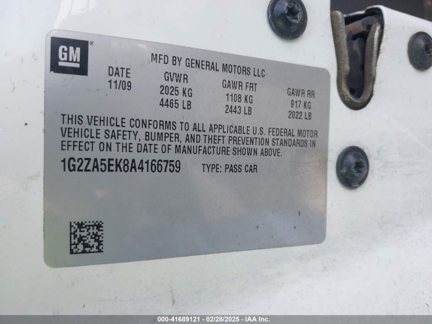 2010 Pontiac G6 VIN: 1G2ZA5EK8A4166759 Lot: 41689121