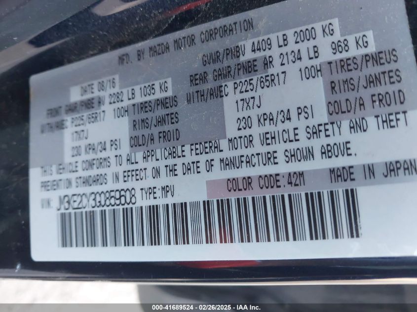 2016 Mazda Cx-5 Touring VIN: JM3KE2CY3G0859608 Lot: 41689524