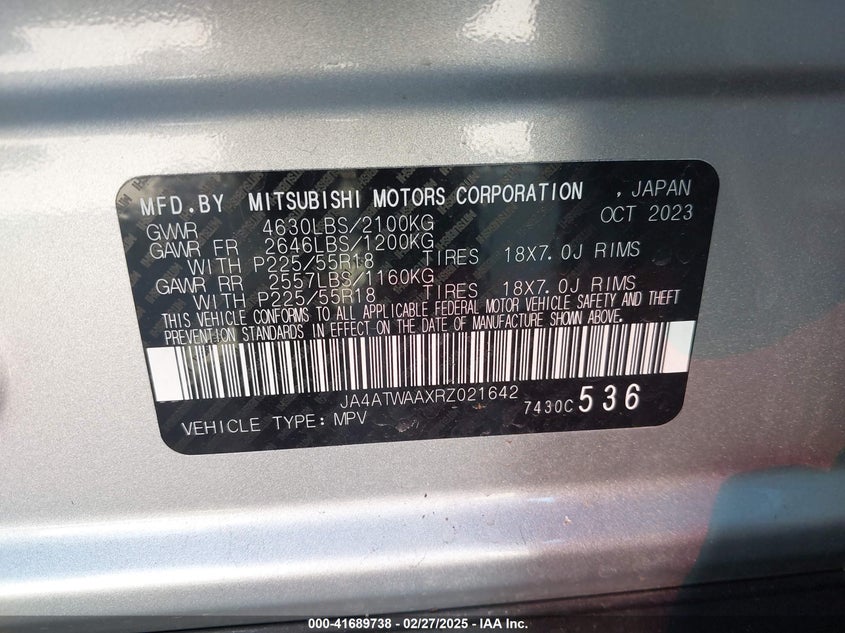 2024 MITSUBISHI ECLIPSE CROSS VIN: JA4ATWAAXRZ021642