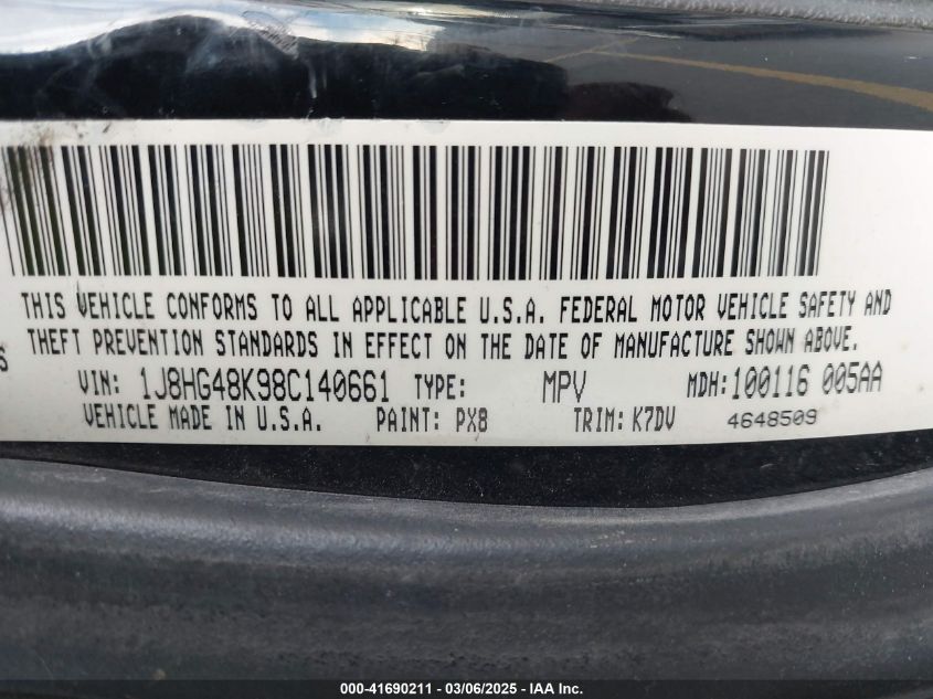 2008 Jeep Commander Sport VIN: 1J8HG48K98C140661 Lot: 41690211