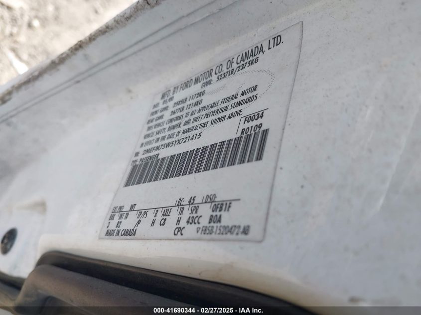 2000 Mercury Grand Marquis Ls VIN: 2MEFM75W5YX721415 Lot: 41690344