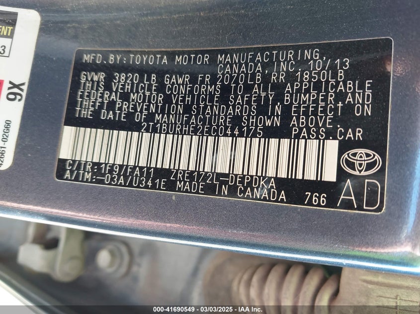 2014 TOYOTA COROLLA L - 2T1BURHE2EC044175