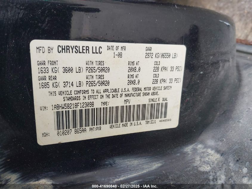 2008 Chrysler Aspen Limited VIN: 1A8HW58218F123098 Lot: 41690848