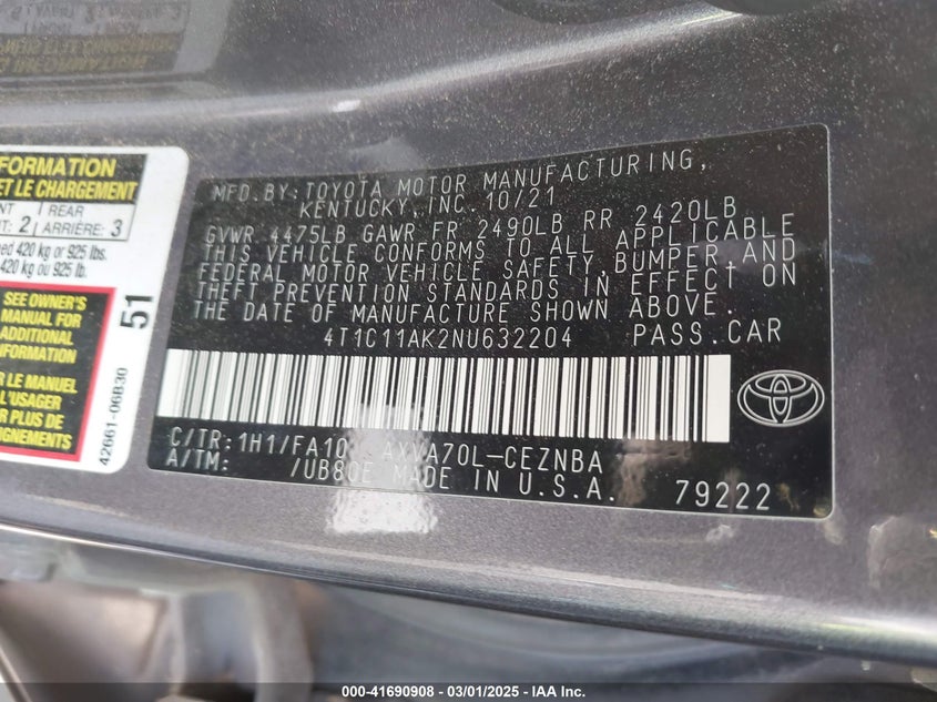 2022 TOYOTA CAMRY LE - 4T1C11AK2NU632204