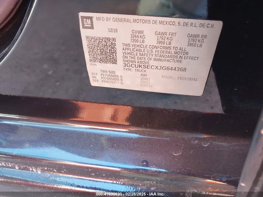 2018 CHEVROLET SILVERADO 1500 1LZ - 3GCUKSECXJG644368