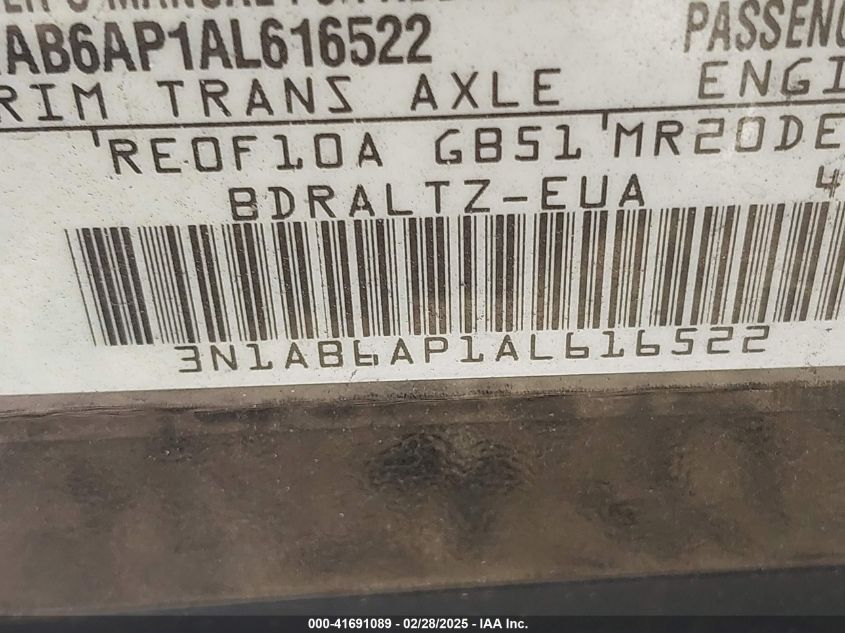 2010 Nissan Sentra 2.0/2.0S/Sr/2.0Sl VIN: 3N1AB6AP1AL616522 Lot: 41691089