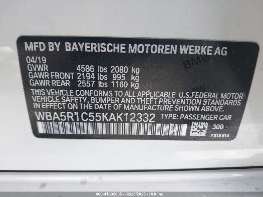 2019 BMW 330I - WBA5R1C55KAK12332