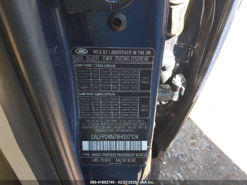 2008 Land Rover Lr2 Se VIN: SALFP24N78H037124 Lot: 41692745