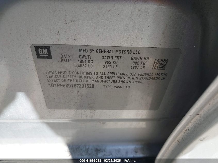 2011 Chevrolet Cruze 1Lt VIN: 1G1PF5S91B7291620 Lot: 41693033