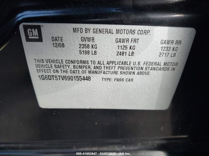 2009 Cadillac Cts Standard VIN: 1G6DT57V690155448 Lot: 41693947