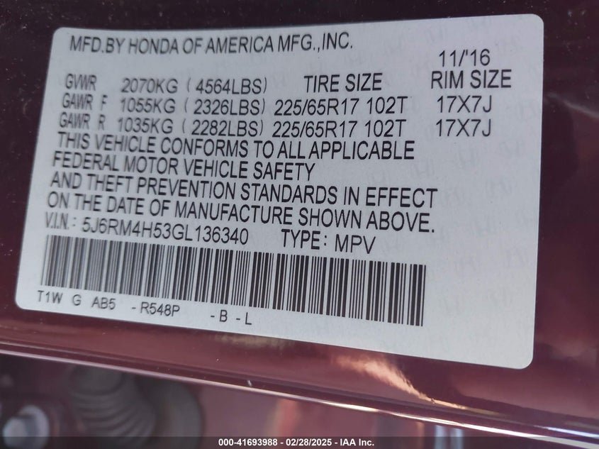 2016 HONDA CR-V EX - 5J6RM4H53GL136340