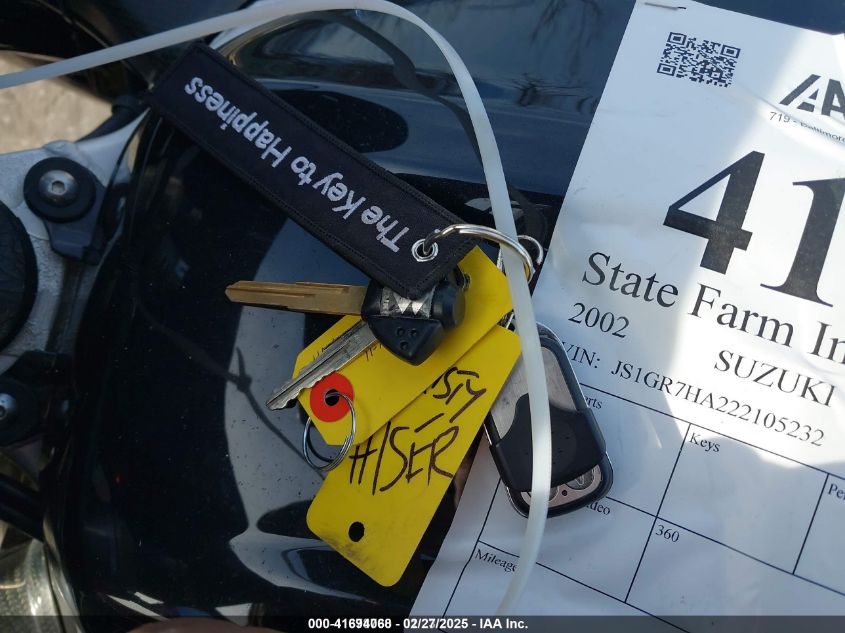 2002 Suzuki Gsx-R750 VIN: JS1GR7HA222105232 Lot: 41694068