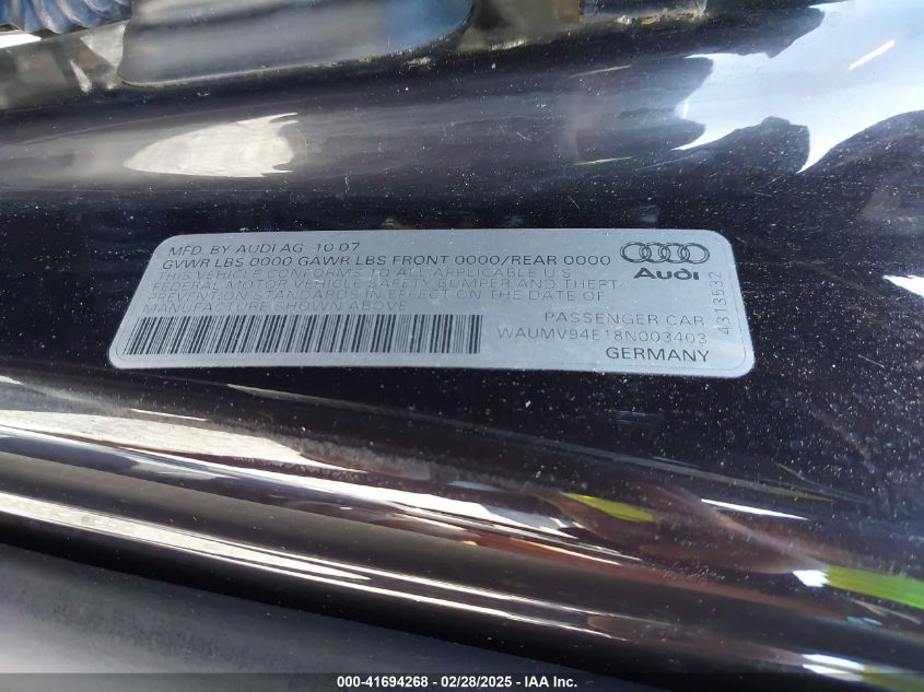 2008 Audi A8 L 4.2 VIN: WAUMV94E18N003403 Lot: 41694268