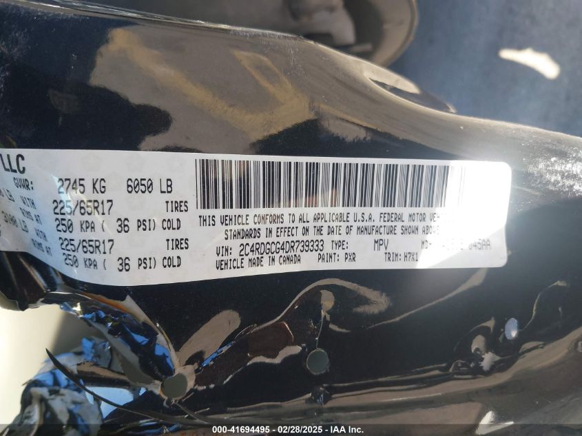 2013 Dodge Grand Caravan Sxt VIN: 2C4RDGCG4DR739333 Lot: 41694495