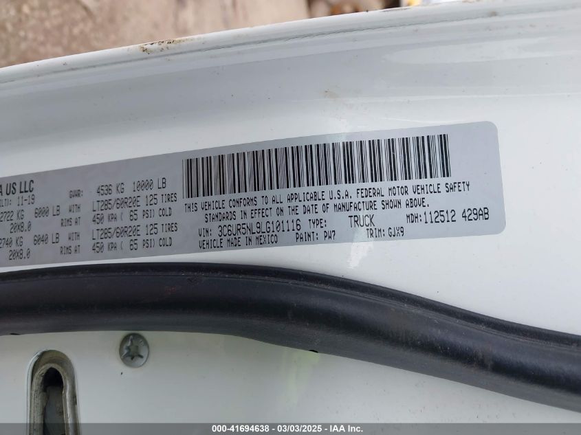 2020 Ram 2500 - 3C6UR5NL9LG101116