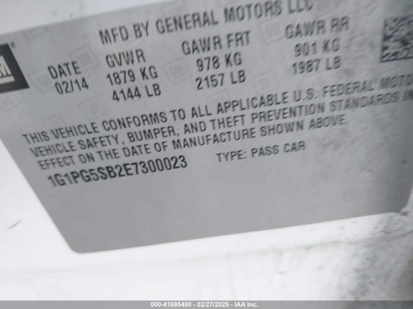 2014 Chevrolet Cruze Ltz VIN: 1G1PG5SB2E7300023 Lot: 41695480