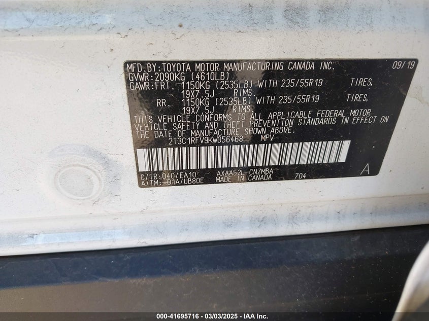 2019 TOYOTA RAV4 XLE PREMIUM - 2T3C1RFV9KW056468