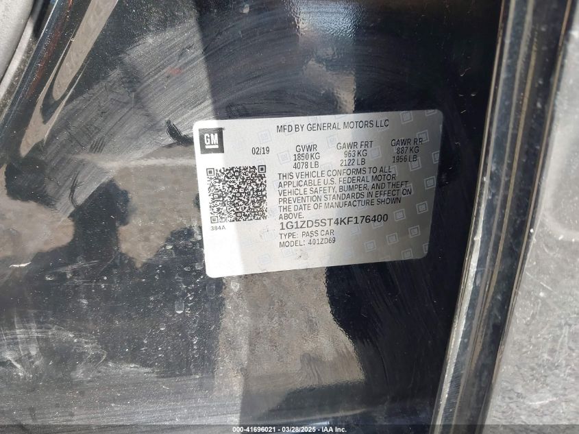 2019 Chevrolet Malibu Lt VIN: 1G1ZD5ST4KF176400 Lot: 41696021