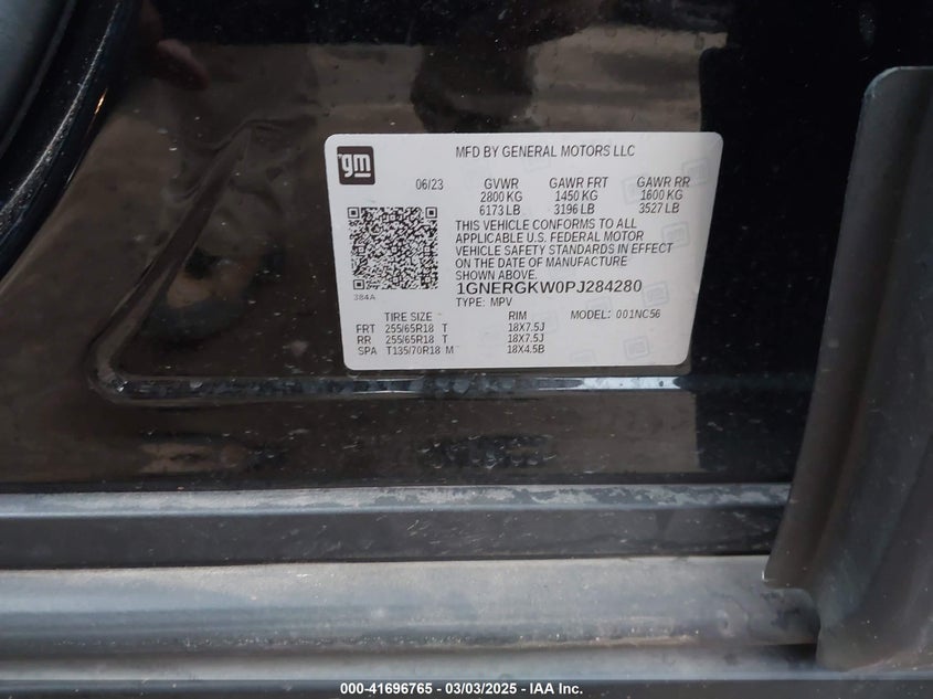 2023 CHEVROLET TRAVERSE VIN: 1GNERGKW0PJ284280