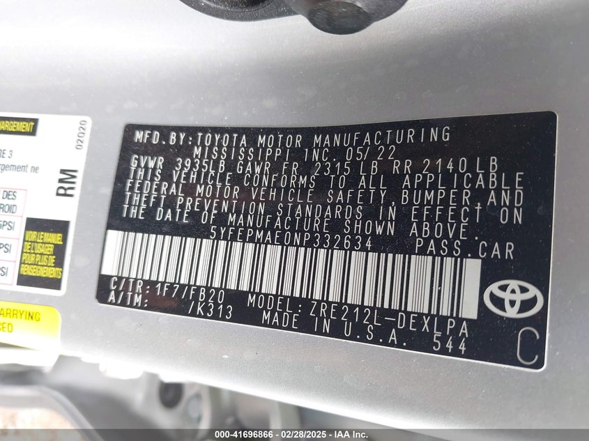 2022 TOYOTA COROLLA LE - 5YFEPMAE0NP332634