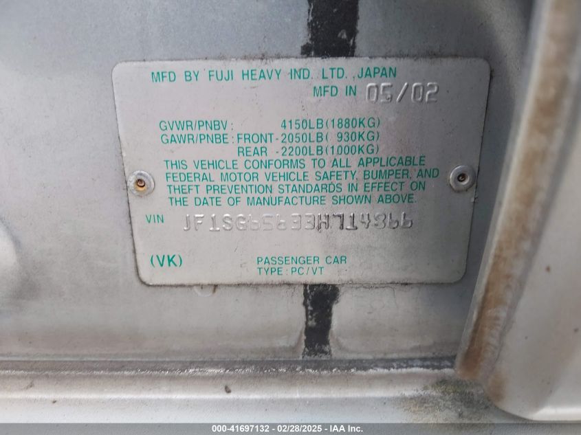 2003 Subaru Forester Xs VIN: JF1SG65633H714866 Lot: 41697132