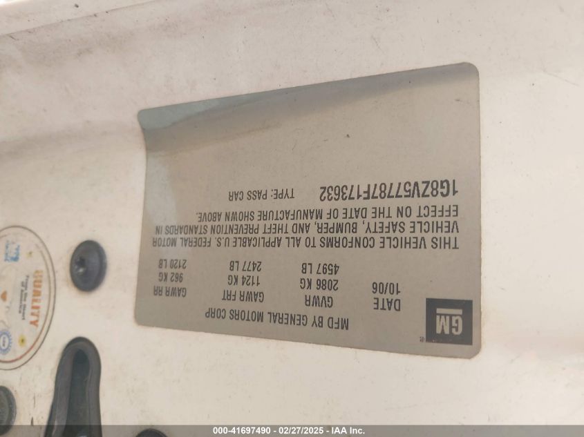 2007 Saturn Aura Xr VIN: 1G8ZV57787F173632 Lot: 41697490