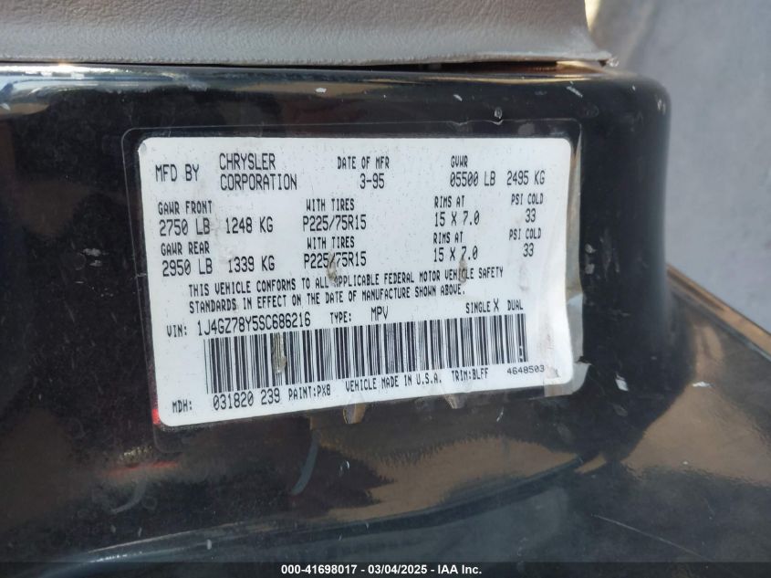 1995 Jeep Grand Cherokee Limited/Orvis VIN: 1J4GZ78Y5SC686216 Lot: 41698017