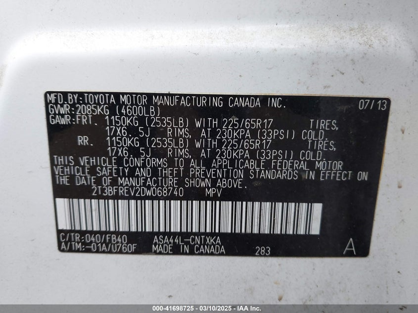 2013 TOYOTA RAV4 LE - 2T3BFREV2DW068740