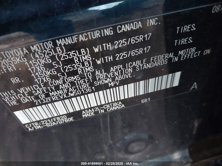 2018 TOYOTA RAV4 LE - 2T3ZFREVXJW501361